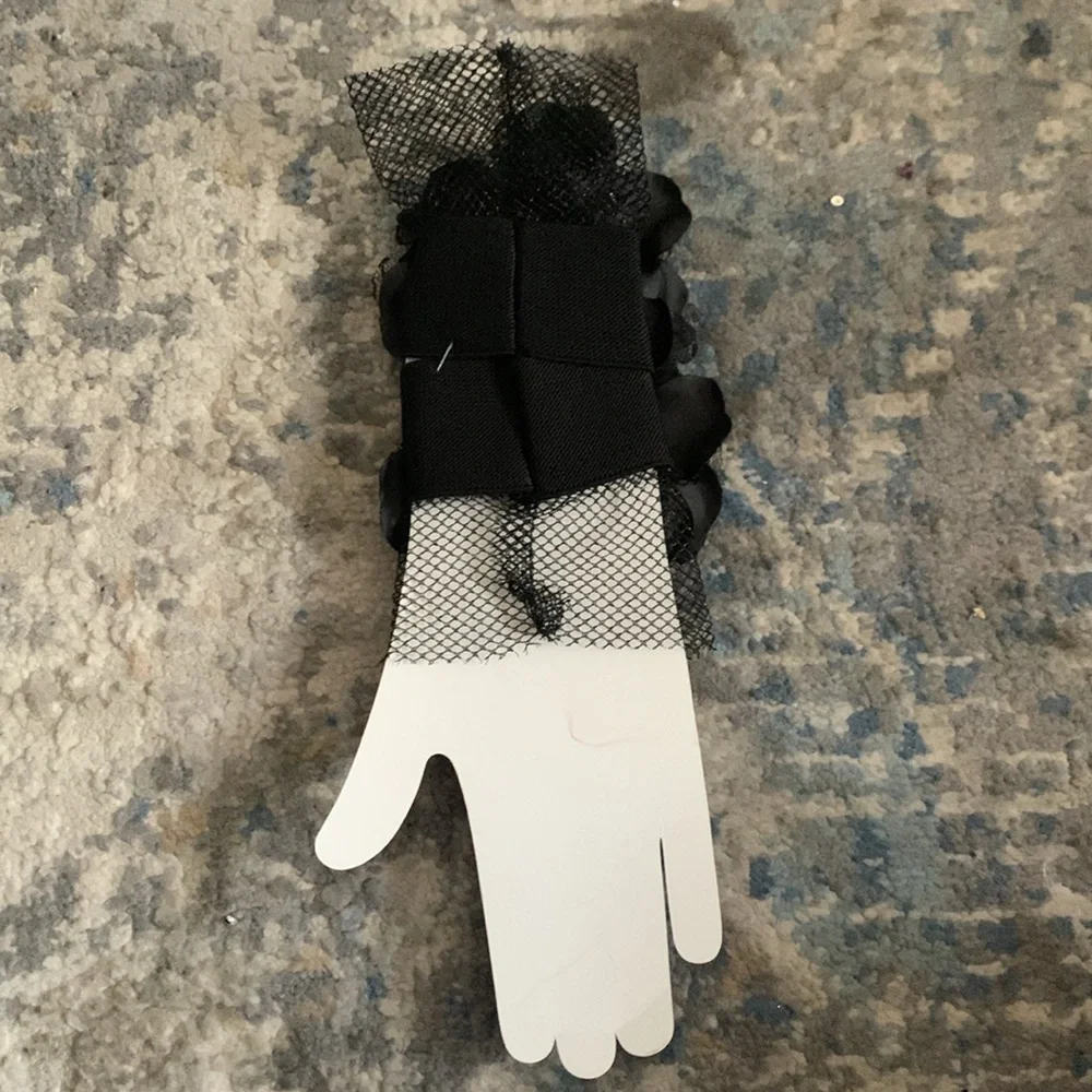 Black Flower and Lace Wrist Cuffs